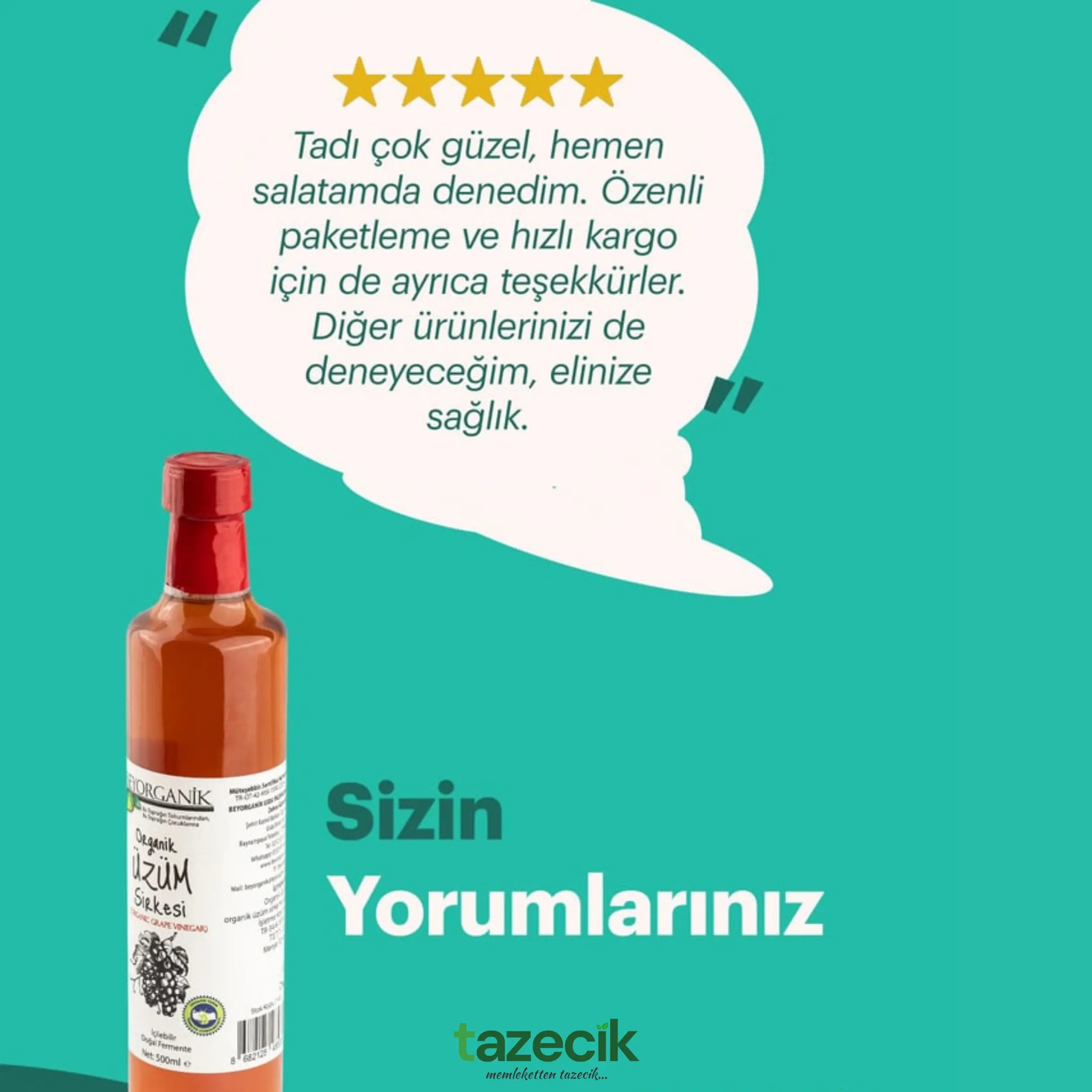 Organik Üzüm Sirkesi- BeyOrganik 500ml Tazecik