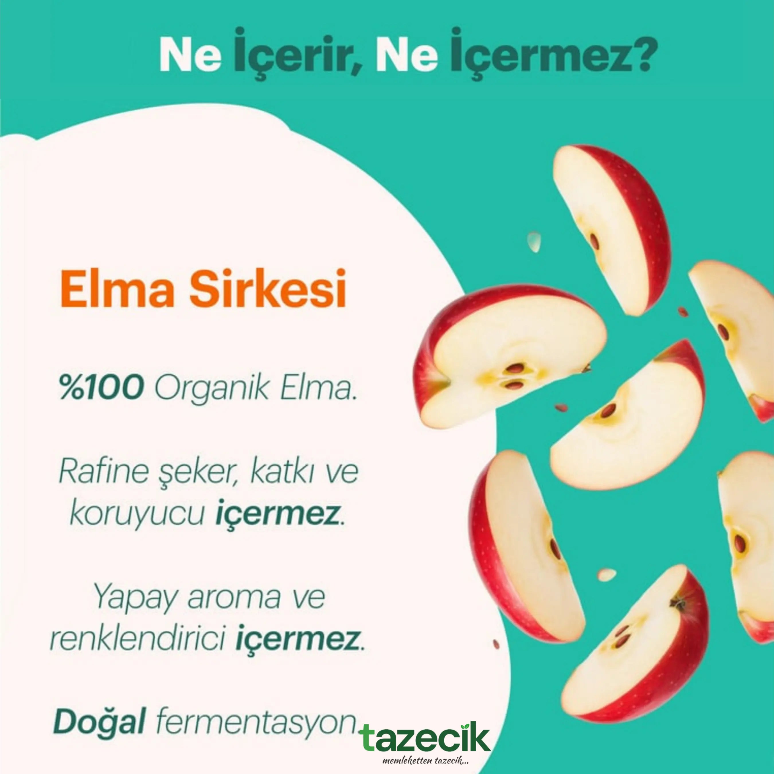 Organik Elma Sirkesi- BeyOrganik 500ml Tazecik