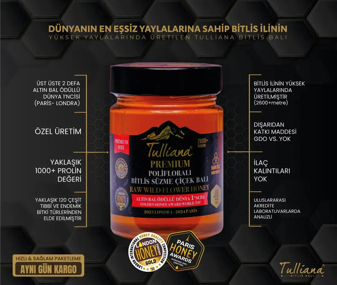 Bitlis Süzme Çiçek Balı - 850gr - Tulliana Premium - Ödüllü Bal Tazecik