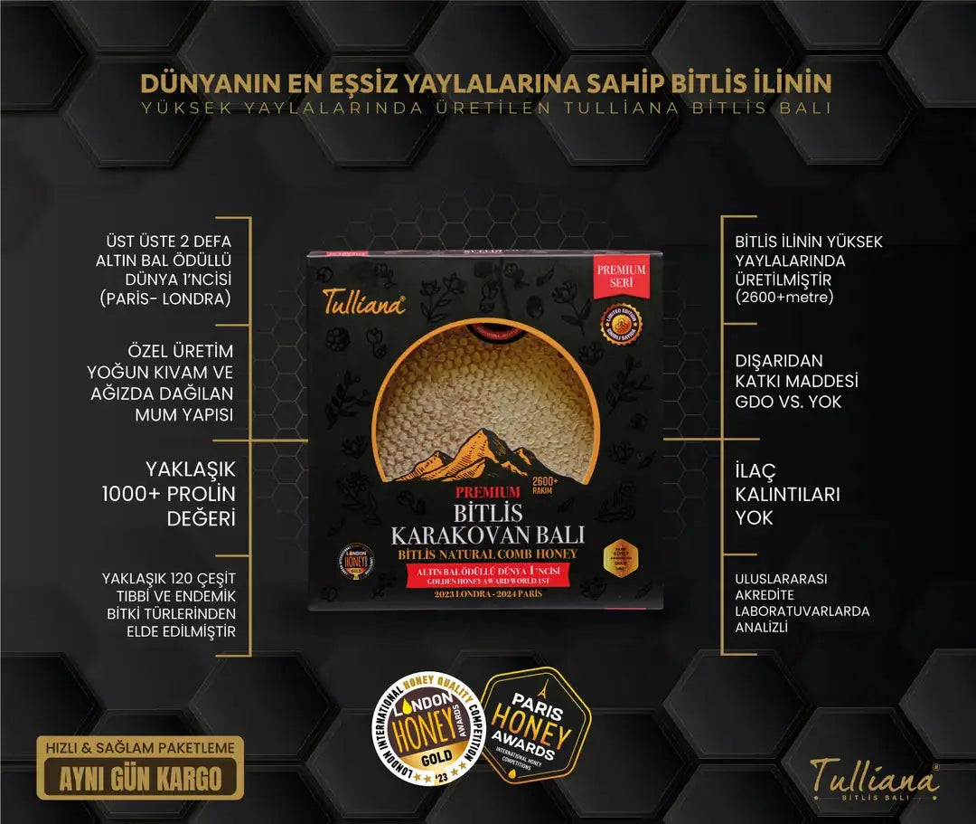 Premium Bitlis Karakovan Balı - 1200-1300gr - Ödüllü Bal Tazecik